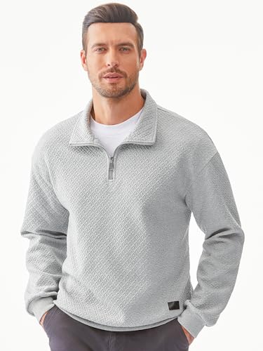 JMIERR Men's Quarter Zip Waffle Sweatshirts Casual Long Sleeve Solid Color Geometric Texture Pullover Knit Polo Sweatshirt2