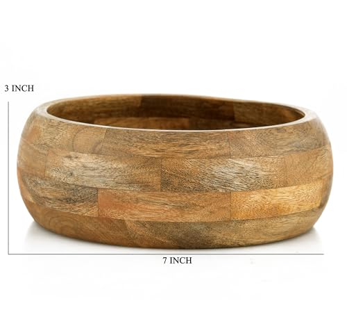 Image of Wooden Fruit Bowl, Decorative Serving Bowl, 7 x 3 Inches, Natural Mango Wood