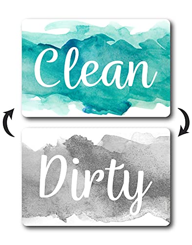 Aqua and Gray Watercolor Dishwasher Magnet Clean Dirty Sign, Clean Dirty Magnet for Dishwasher, Teal Kitchen Accessories and Decor, Dirty Clean Dishwasher Magnet, Universal Reversible Dish Washer Sign