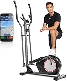 Profun Elíptico Máquinas Elípticas Magnéticas Entrenador Elíptico Portátil para Adultos con Frecuencia Cardíaca y Monitor LCD Conexión de la App Resistencia Ajustable Uso en el Hogar(Gris)