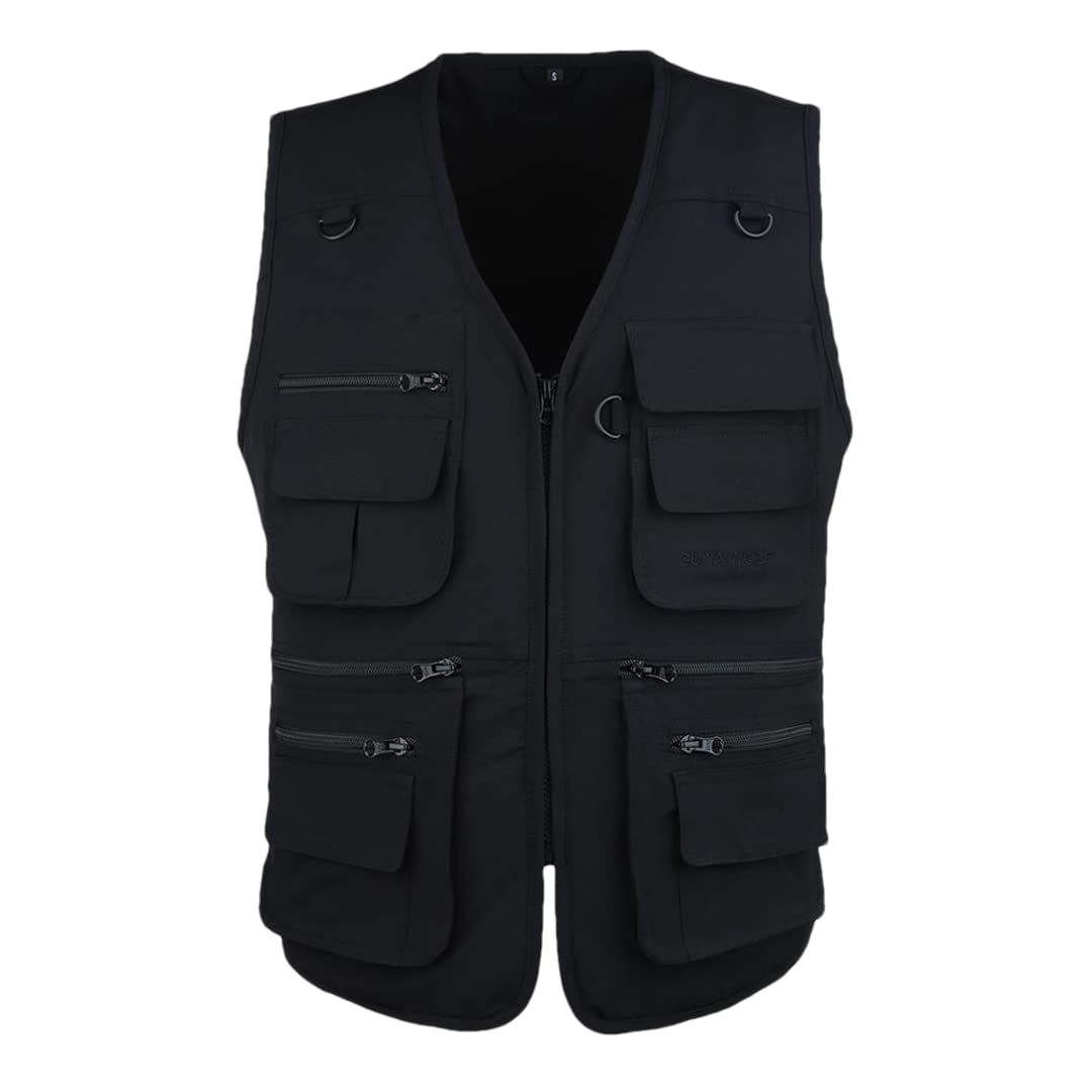 Chaleco de pesca de gran tamaño para hombre, sin mangas, chaleco negro para trabajo al aire libre