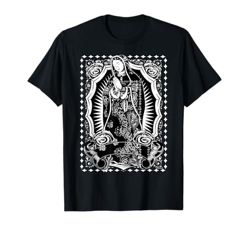 Virgens maria preto branco bandana impressão chicano arte holo t-shirt, Preto