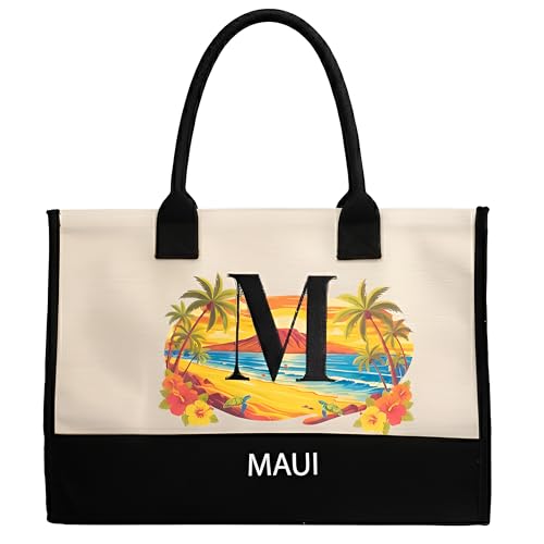 Image of Salt Earth Cotton Canvas Tote Bag - Alcatraz Island Landmark Design with Custom Initial, Durable Shoulder Bag for Women