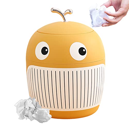 Jauhmui Niedlicher Mini-Desktop-Papierkorb mit Deckel,Plastik-Wale-Abfallkorb,Klein Tischabfalleimer,Büro Tischmülleimer,Kompaktes Design Mini Kosmetikeimer,für Küchen-Badezimmer-Schreibtisch (Gelb)