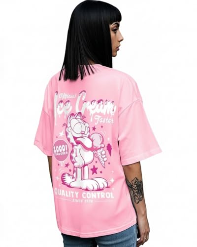 Image of Bewakoof X Garfield Garfield Women's 100% Cotton Graphic Print Oversized Fit Half Sleeve V-Neck T-Shirt | Casual wear | Streetwear | Oversized Tshirt for Woman Cotton| Baggy