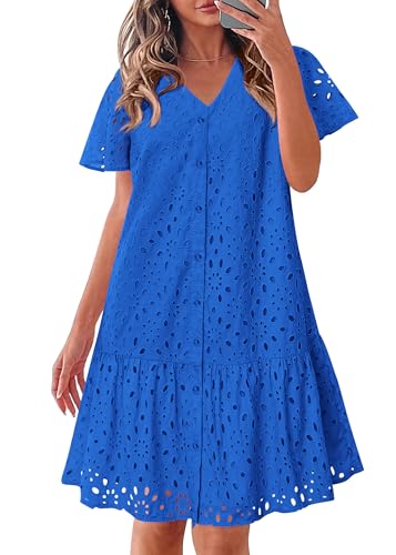 Image of KIRUNDO Eyelet Dresses for Women Button Down Mini Babydoll