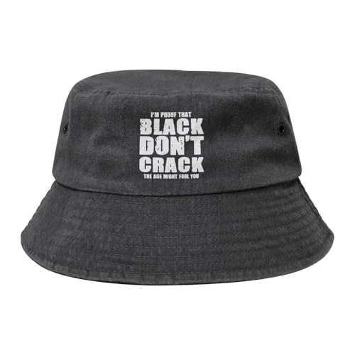 YVNUM I Am Proof That Black People Don't Crack Bucket Hats for Women Men Cotton Sun Hat for Beach,Golf,Fishing,Black