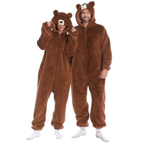 Bear Onesie Costume Adult Women Men Teddy Animal Pajamas Pjs Cosplay M