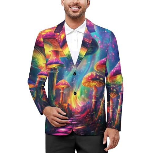 Tie Dye Mushroom Print Mens Blazer Casual Sport Coats Two Button Suit Jacket for Travel Wedding