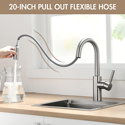 Ouen Brushed Nickel Bar Faucet With Pull Down Sprayer For Single Sink,Bar Brass Faucet One Hole For Rv Campers Sink Small Faucet With Cupc Supply Hose #TOP3