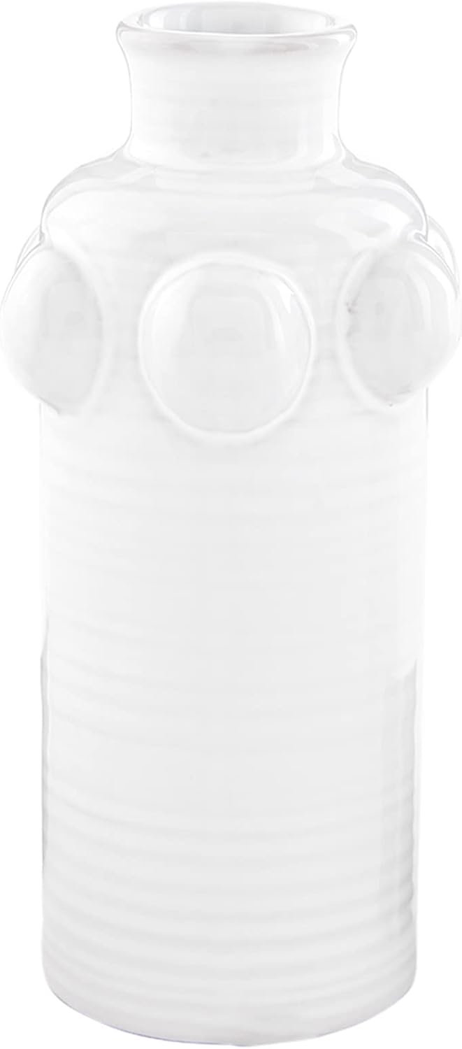 Mud Pie White Beaded Stem Vase, Top Rim, 6" x 2.25" Dia