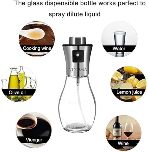 Image of Oil for Cooking, Refillable Stainless Steel Oil Dispenser Bottle with Mini Funnel, Vinegar Glass Spray Bottle for BBQ, Salad, Baking, Grilling, Roasting, Frying, 2 Piece, 220 ML