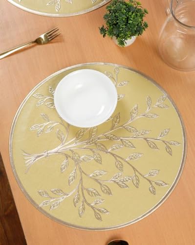 Image of Dakshya Industries Dining Table Mats Round PVC Set | 6 Waterproof Placemats (38 x 38 cm) + 1 Table Runner (91 x 33 cm) | Heat Resistant, Kitchen Decor (Nexovia)