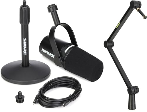 Shure MV7+ Hybrid Podcast Microphone with Adjustable Boom Arm Sta...