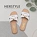Herstyle Women’s Flat Sandals 2025 – Square Open Toe Fashion Casual Slides with Metal Chain, Memory Foam Footbed Insole, Slip-On Dressy Sandals for Summer,White, Size 10.0, Gena