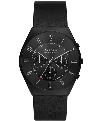 Skagen Herrenuhr Grenen Chronograph, Quarz-Chronographenwerk, 42mm Midnight Recycled Edelstahl (Mindestens 50%) Gehäuse mit Lederarmband, SKW6843