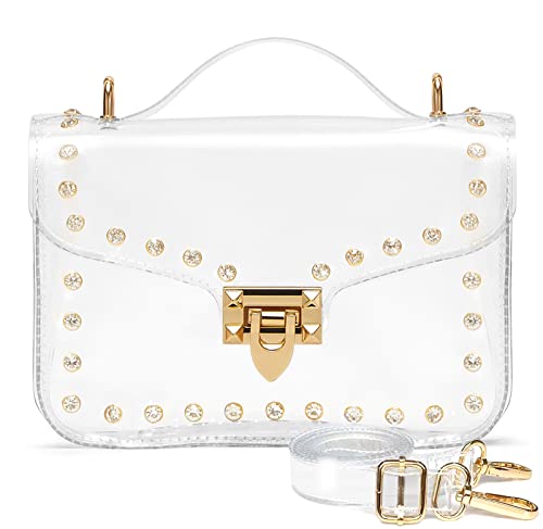 OllarKt Clear Purses For Women Small Clear Clutch Purse Clear Crossbody Bag Stadium Approved Gold Rhinestone Embellished Evening Bag, Gift for Women