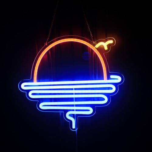 Image of Sunset Sunrise Neon Sign Dimmable wave Led Signs for Wall Decor Room Decor Bedroom for Men Cave Office Bar Birthday Party Christmas(Blue Red)