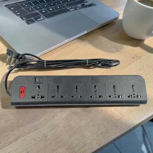 Image of Extension Board 10Amp Output 250 Volts with 2 Mtr Extension Cord & Surge Protector | Master Switch, Safety Shutter, 6 International Sockets | Multi Plug Travel Adapter