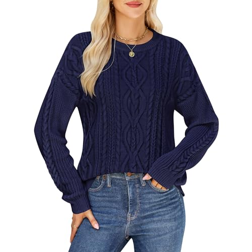 Women's Cable Knit Sweaters Oversized Crewneck Sweater Long Sleeve Chunky Pullover Top Loose Casual Fall Outfits
