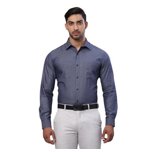 Image of Raymond Men Pure Cotton Slim Fit Solid Pattern Semi Cut Away Collar Formal Shirt