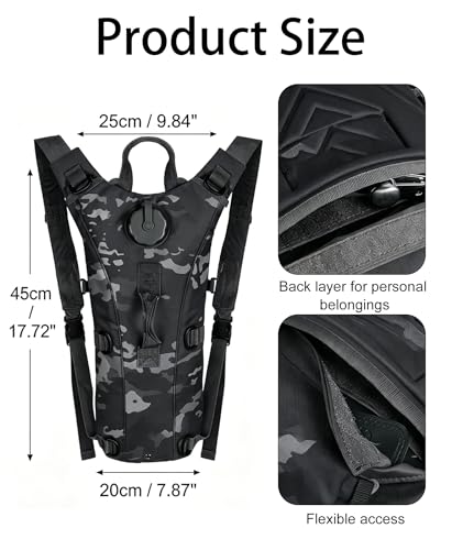 Image of 3L Tactical Hydration Backpack with Pre-Installed Removable Water Bladder, Hydration Bag, Ergonomic Lightweight Design for Hiking, Cycling, Outdoor Adventures(Camouflage Color)