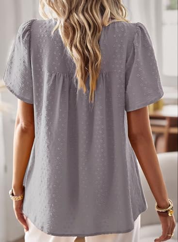 Image of Falechay Womens Summer Tops Crewneck Short Sleeve Shirts Casual Chiffon Blouses Flowy Lace Hem Boho Clothing Trendy 2026