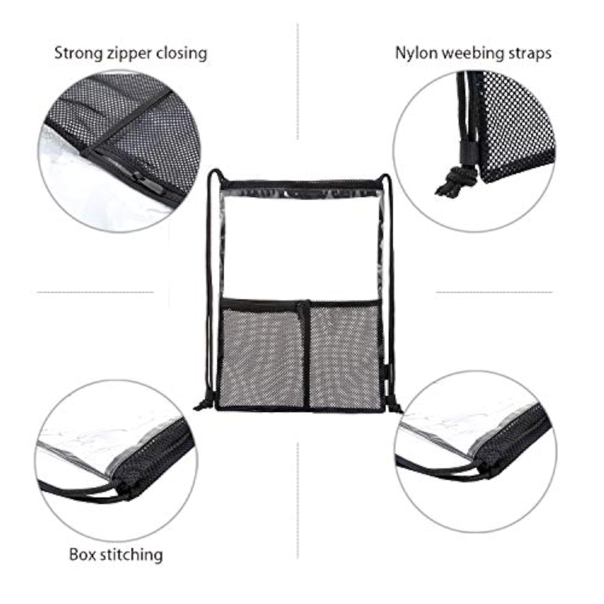 Clear Drawstring Stadium Backpack with Zipper Pocket