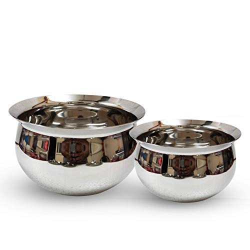 NEXT Future – 20G Baby Tomato/ Gundu Stainless Steel Handi / Bartan, Highly Polished Cookware & Serveware Handi Set for Kitchen (1200ml, 750ml)