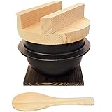 Japanese Rice Cooker Donabe Clay Pot Set, 3 Go (3 Cups), Includes Hinoki Rice Scoop