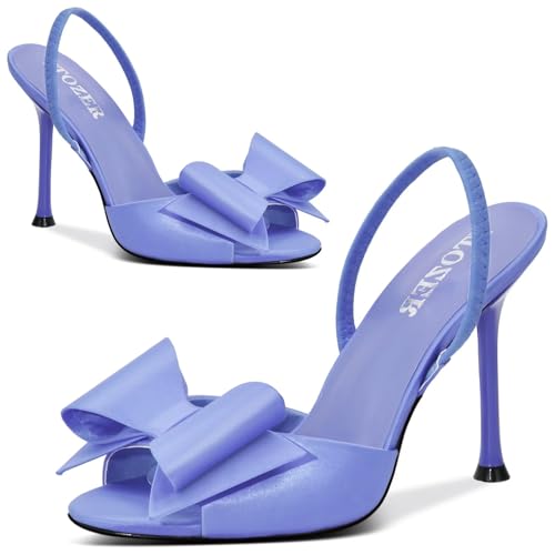 Image of Satin High Heels Slingback Open Toe Mules Sandals Bow Stiletto Sexy Heels Comfortable Wedding Party Shoes
