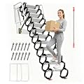 12 Step Wall-Mounted Attic Ladder, Measures 27.5 x 23.6 Inches, Has a Load Bearing Capacity of 990 Pounds, Made of Aluminum Alloy Attic Stairs Pull Down.