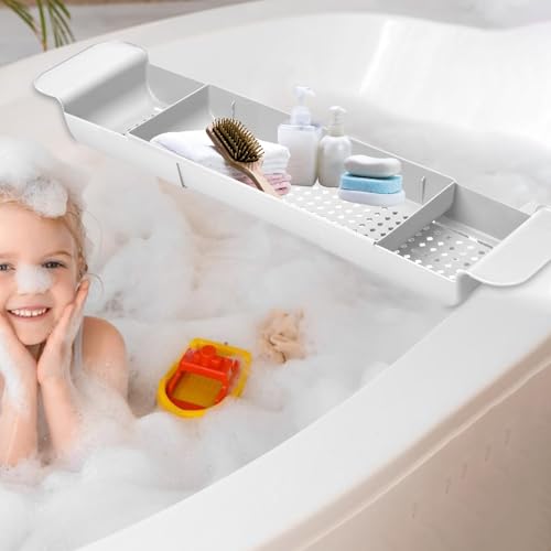 Plateau de bain extensible avec tablette à savon et support de drainage