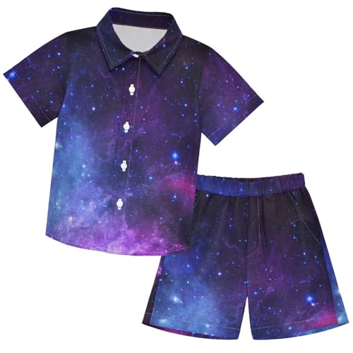 Image of visesunny Funny Boy's 2 Pieces Shirt and Short Set Casual Shirts Short Sleeve Beach Shorts Summer Outfits for 3-10 Years Kids