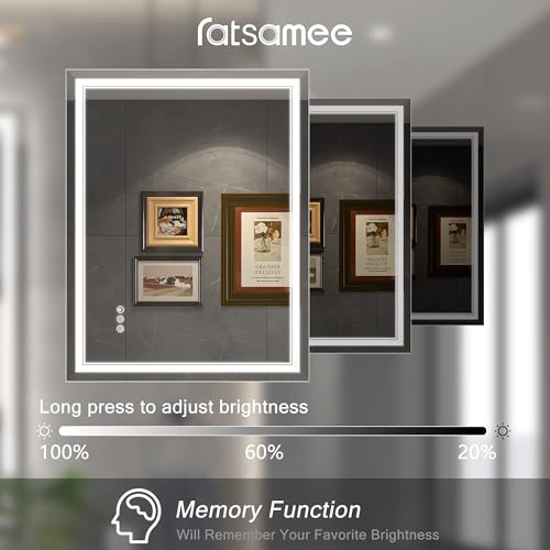 Image of Ratsamee 28 inch x 36 inch Led Mirror for Bathroom with Front Light and Backlit, Bathroom Mirror with Led Lights, Vanity Mirror with Lights for Wall, Anti-Fog, Dimmable 3-Color(frontlit+Backlit)