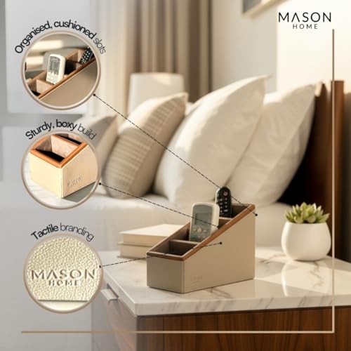 Image of MASON HOME Vegan Leather Naples Taupe Remote Holder (4 Slot) - 1pc - L 20.3 inch x B 10.2 inch x H 20.3 inch | Decorative Multifunctional Space Saving Organizer | Room - Table - Desk | AC TV Controller - Gadgets