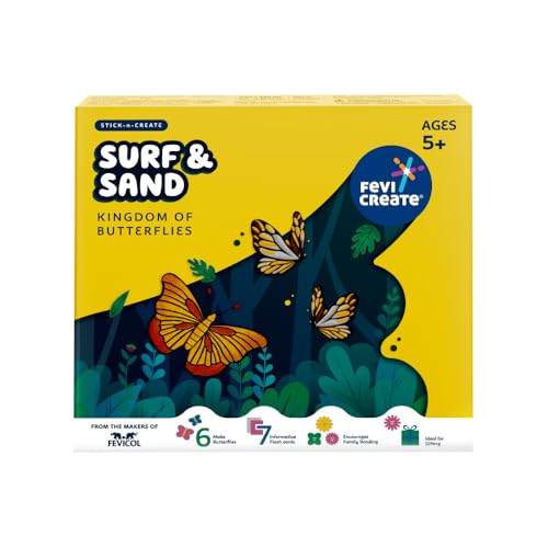 Image of Fevicreate Stick-n-Create Surf & Sand Kingdom of Butterflies Kit | Sand Art | Fridge Magnets | Informative Flash Cards | Screen-Free Play | Gifting | Ages 5+