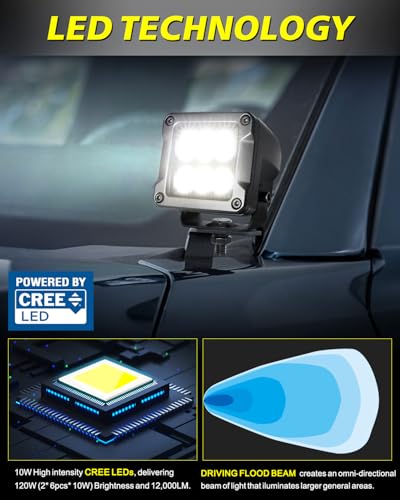Image of 3 Inch LED Pods 120W CREE LED Cubes 3x3 Offroad Driving Lights | Driving Flood Beam, High Intensity CREE LEDs Square LED Cube Lights Ditch lights for Truck Pickup Motorcycle SUV UTV ATV