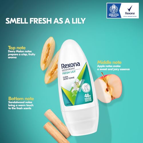Image of Rexona Fresh Lily Underarm Roll-On Deodorant for Women | Even Skin Tone | 48H Odour Protection | 50ML (Combo of 3)