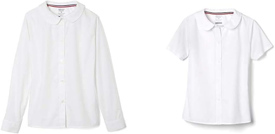 French Toast Girls' Short & Long Sleeve Peter Pan Collar Blouse 2-Pack, White