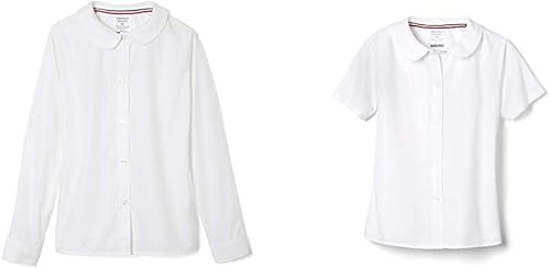 French Toast - Blusa de manga corta y larga con cuello de Peter Pan, 2 unidades, color blanco