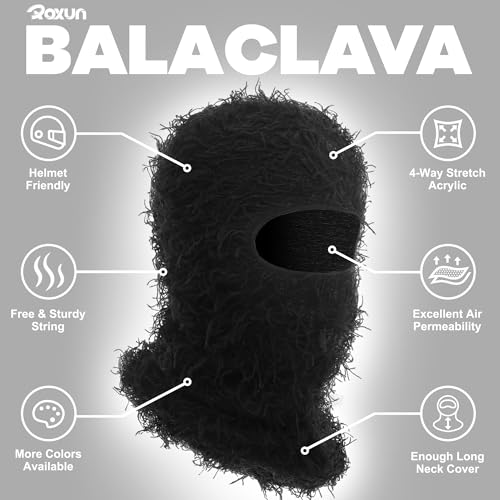 Image of ROXUN Distressed Ski Mask Balaclava, Yeat Shiesty Fluffy Knitted Full Face | Highly stretchy construction