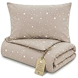 Totsy Baby Trapunta per bambino cotone 90x120 - piumono culla neonato set Imbottitura per piumone 90 x 120 cm con cuscino 40 x 60 cm per ragazzi e ragazze Oeko-Tex Beige con stelle bianche