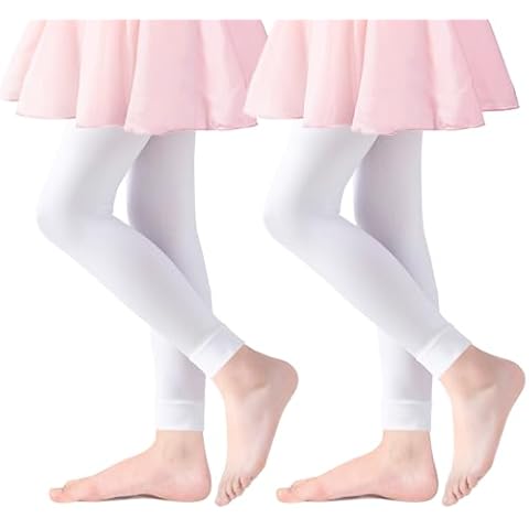 Coziwill Socks Footless Ballet Tights Girls Dance Tights School Girls Footless Gymnastics Leggings Kids Soft Pantyhose Stockings 3-5 Years Toddler 2 Pack (White, S) Cover