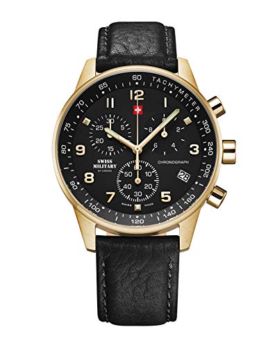 Swiss Military by Chrono Reloj para Hombre Cronógrafo Movimiento De Cuarzo con Pulsera De Cuero Reloj Analogico Hombre Reloj De Pulsera Oro SM34012.010