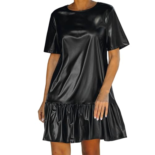 Plissiertes Kleid Damen - Sexy Damen-Lederimitat Eng Anliegender KöRper Langes Kleid Elegantes Langes Kleid S Kleid