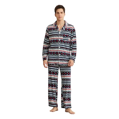 Vulcanodon Mens Ultra Soft Pajama Set, Warm Long Sleeve Prints Sleepwear Cozy Button Down Pjs for Me