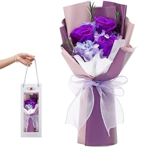 Image of Flower Bouquet Gifts for Women, Flowers for Delivery Prime, Preserved Roses Flower Gifts for Women, Valentines Flowers, Mom Gifts from Daughter Son, Birthday Gifts, Real Roses,Purple Roses