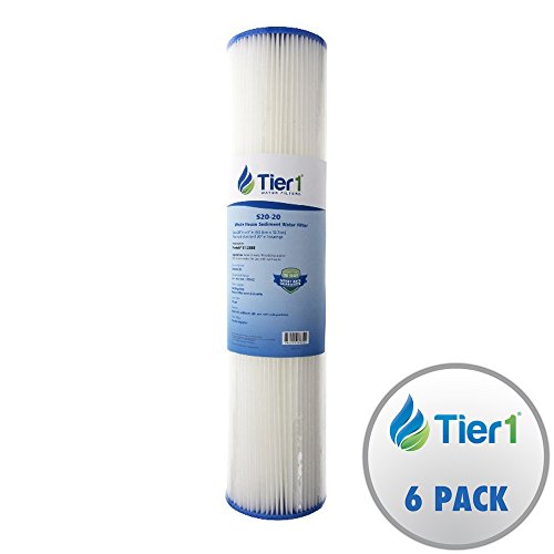Tier1 20 Micron 20 Inch X 4.5 Inch | 6-Pack Pleated Cellulose Whole House Sediment Water Filter Replacement Cartridge | Compatible With Pentek S1-20Bb, 155305-43, W20Clhd20, Home Water Filter #TOP1