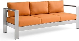 Modway Shore Outdoor Patio Aluminum and Fabric Sofa in Silver/Orange